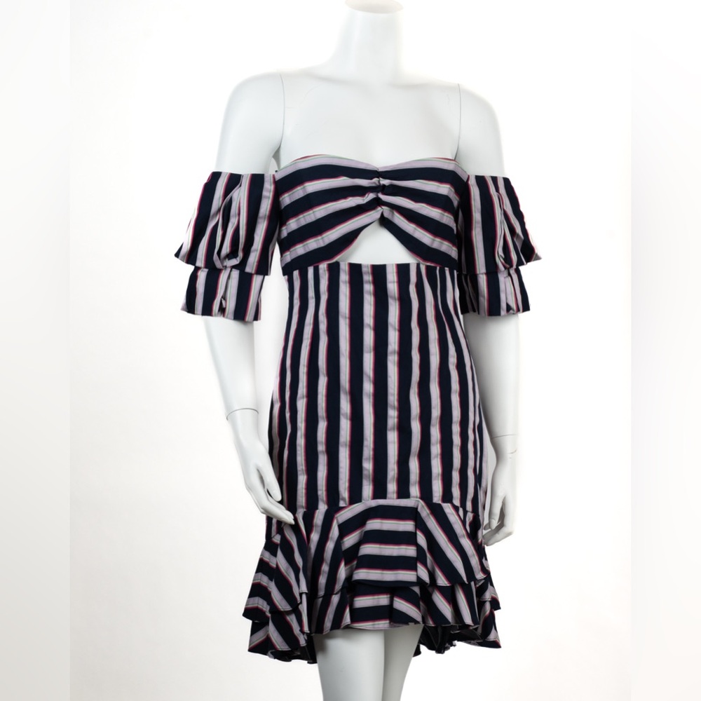 WAYF Strapless Navy and Pink Striped Dress